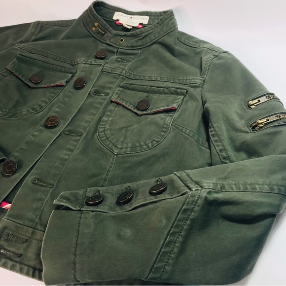 Tommy Hilfiger Army Green Short Military Utility Jacket Size 8P - Picture 2 of 16